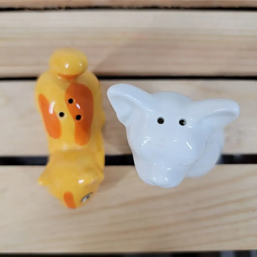 Dog and Cat Salt & Pepper Shakers Ceramic White and Orange